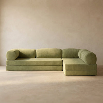 Nova Canapé d'angle — coloris Olive · Canapé d'angle modulable velours côtelé