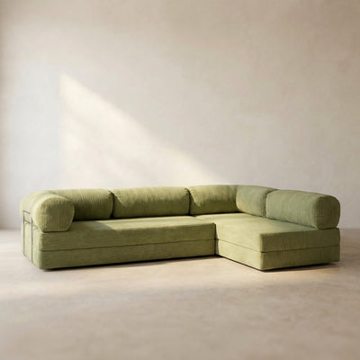 Nova Canapé d'angle — coloris Olive · Canapé d'angle modulable velours côtelé