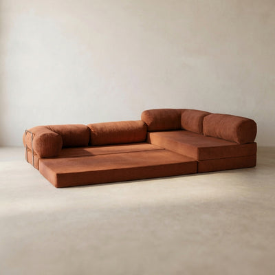 Nova Canapé d'angle — coloris Terracotta · Canapé d'angle modulable velours côtelé