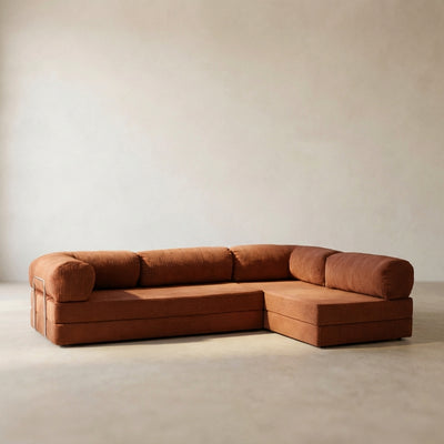 Nova Canapé d'angle — coloris Terracotta · Canapé d'angle modulable velours côtelé